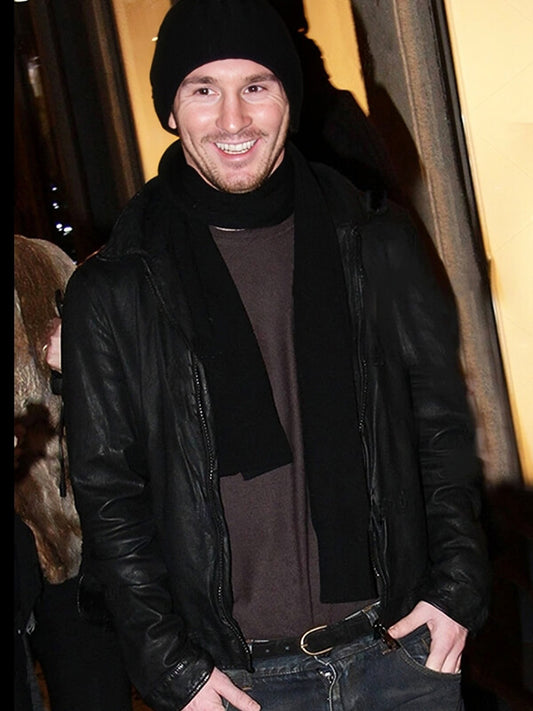 Lionel Messi Black Leather Jacket