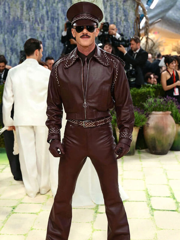 Luke Evans Met Gala 2026 Burgandy Leather Jacket