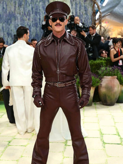 Luke Evans Met Gala 2026 Burgandy Leather Jacket