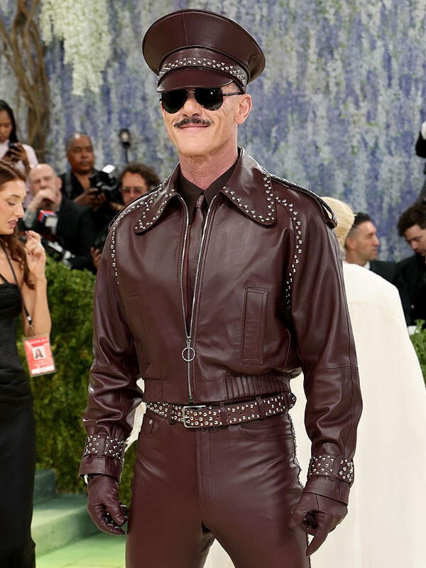 Luke Evans Met Gala 2026 Burgandy Leather Jacket