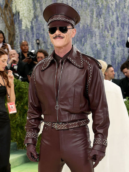 Luke Evans Met Gala 2026 Burgandy Leather Jacket