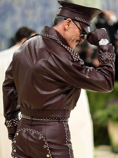 Luke Evans Met Gala 2026 Burgandy Leather Jacket