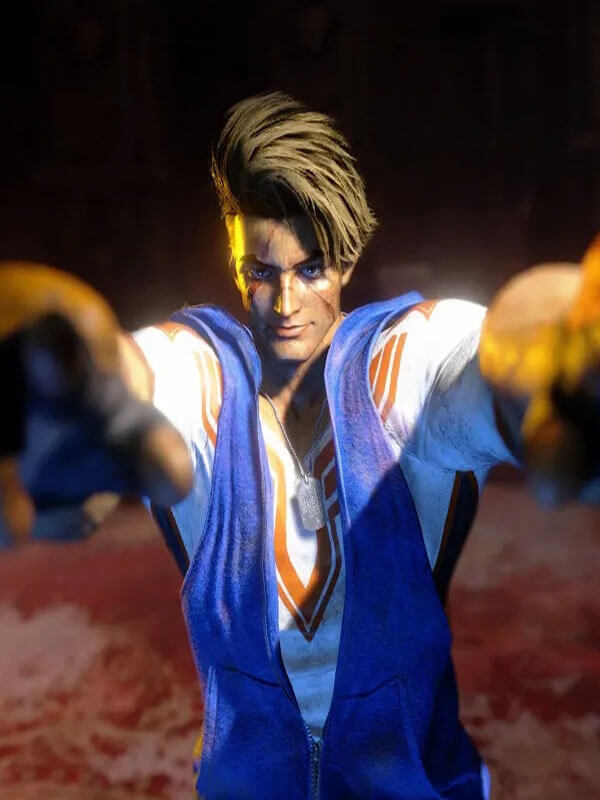 Luke Sullivan Street Fighter 6  Brown Blue Bomber Vest