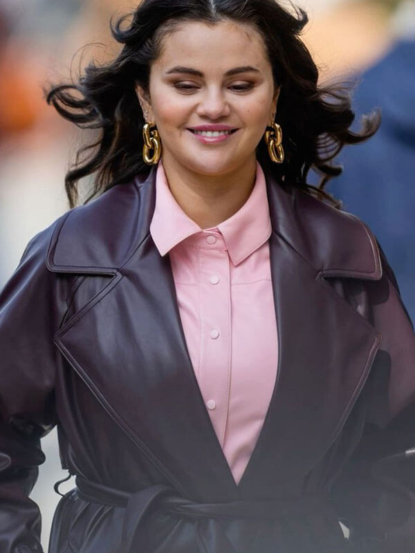 Mabel Mora Only Murders In The Building Maroon Leather Coat.