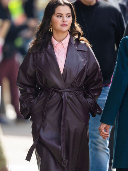 Mabel Mora Only Murders In The Building Maroon Leather Coat.