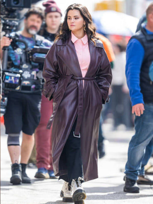 Mabel Mora Only Murders In The Building Maroon Leather Coat.