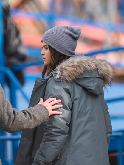 Mabel Mora Only Murders In The Building Grey Puffer Jacket.