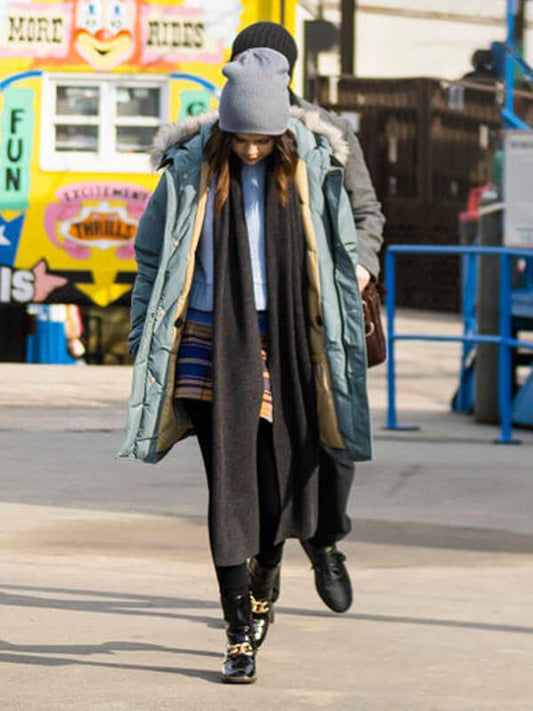 Mabel Mora Only Murders In The Building Grey Puffer Jacket.