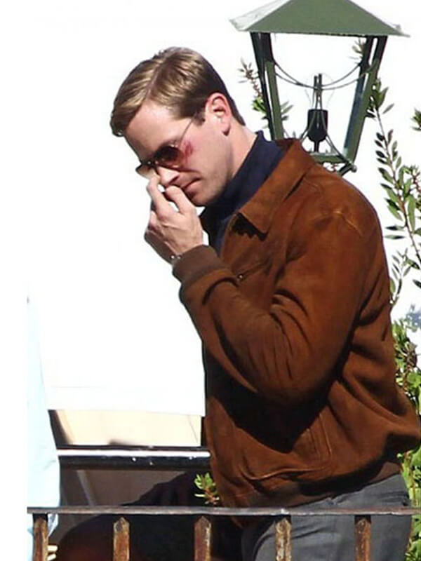 Man From Uncle 2015 Armie Hammer Brown Suede  Leather Jacket