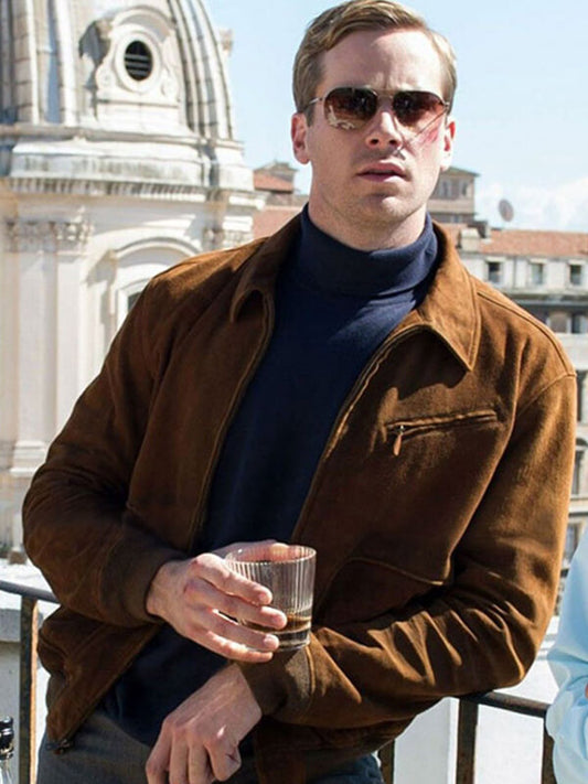Man From Uncle 2015 Armie Hammer Brown Suede  Leather Jacket