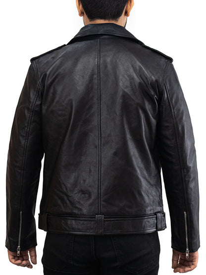 Mens Biker Black Leather Jacket
