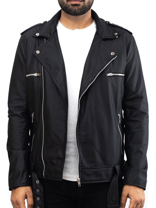 Mens Biker Black Leather Jacket