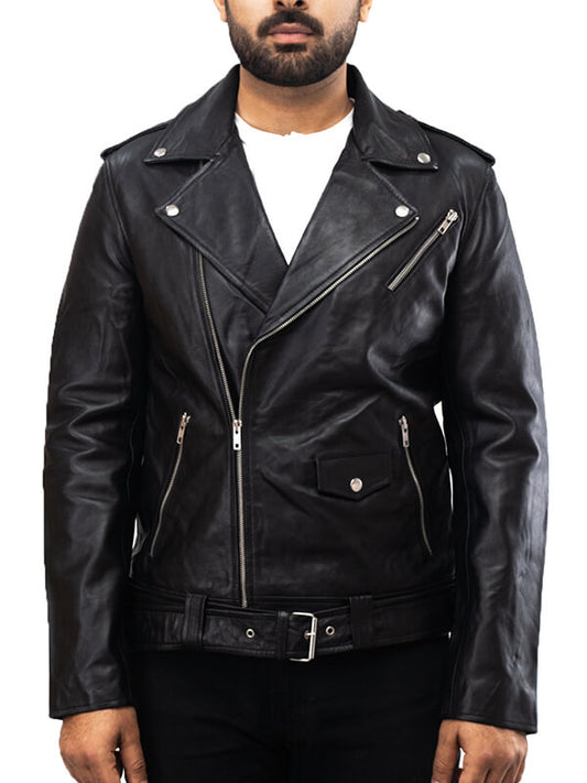 Mens Biker Black Leather Jacket