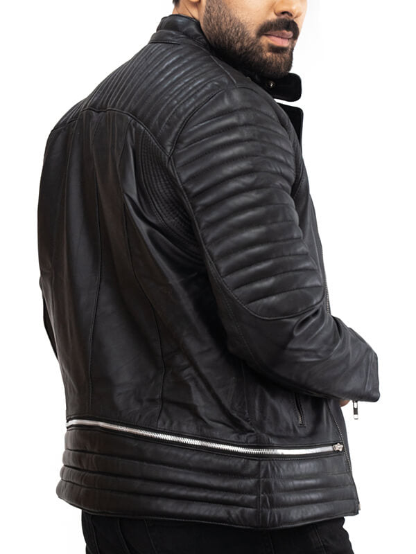 Mens Biker Black Quilted Leather Jacket