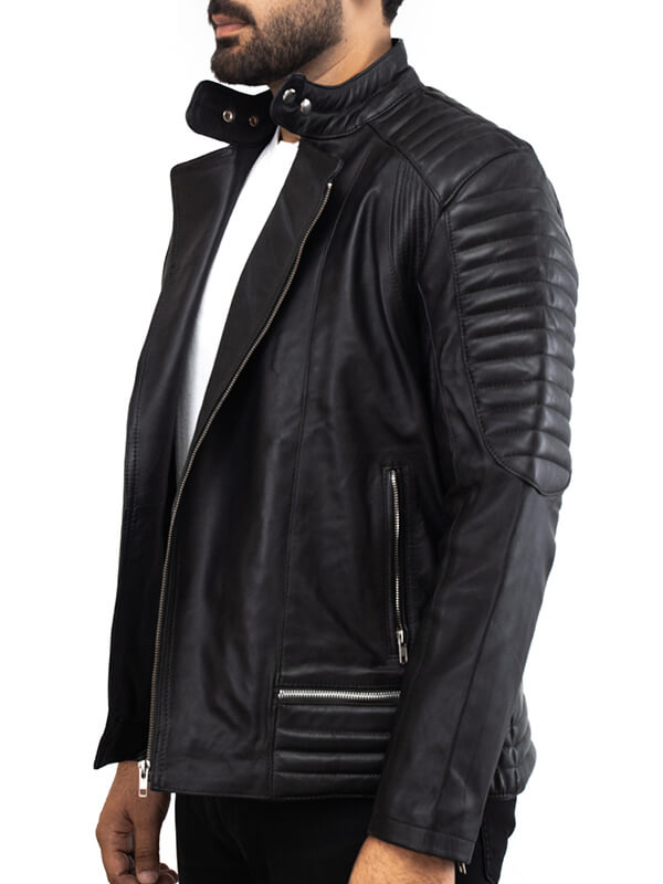 Mens Biker Black Quilted Leather Jacket