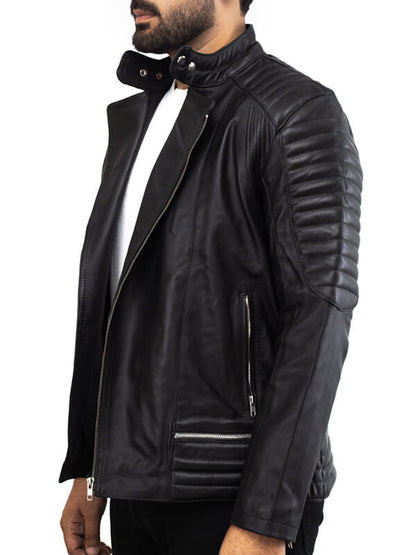 Mens Biker Black Quilted Leather Jacket