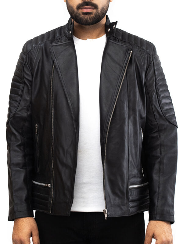Mens Biker Black Quilted Leather Jacket