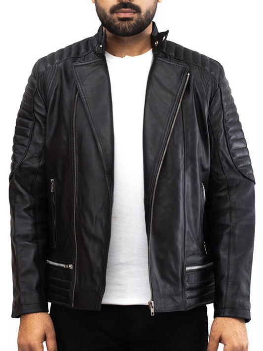 Mens Biker Black Quilted Leather Jacket
