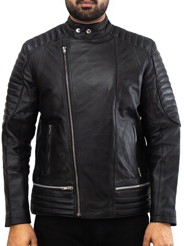 Mens Biker Black Quilted Leather Jacket