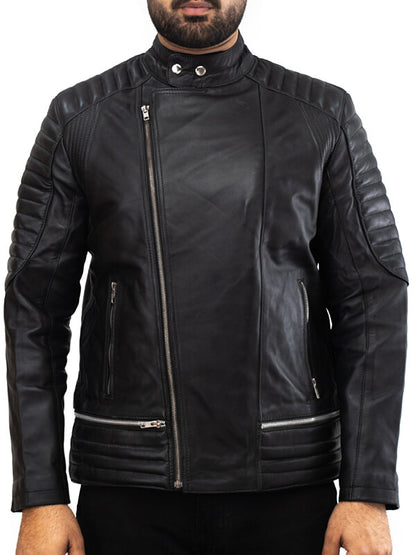 Mens Biker Black Quilted Leather Jacket