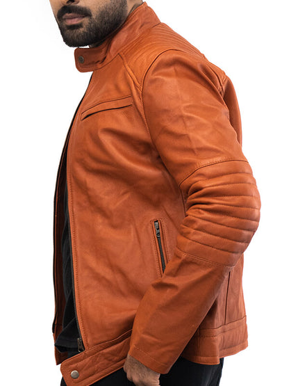 Mens Biker Brown Geniune Lambskin Leather Jacket