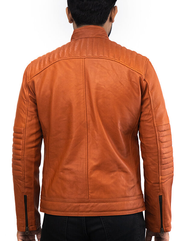 Mens Biker Brown Geniune Lambskin Leather Jacket