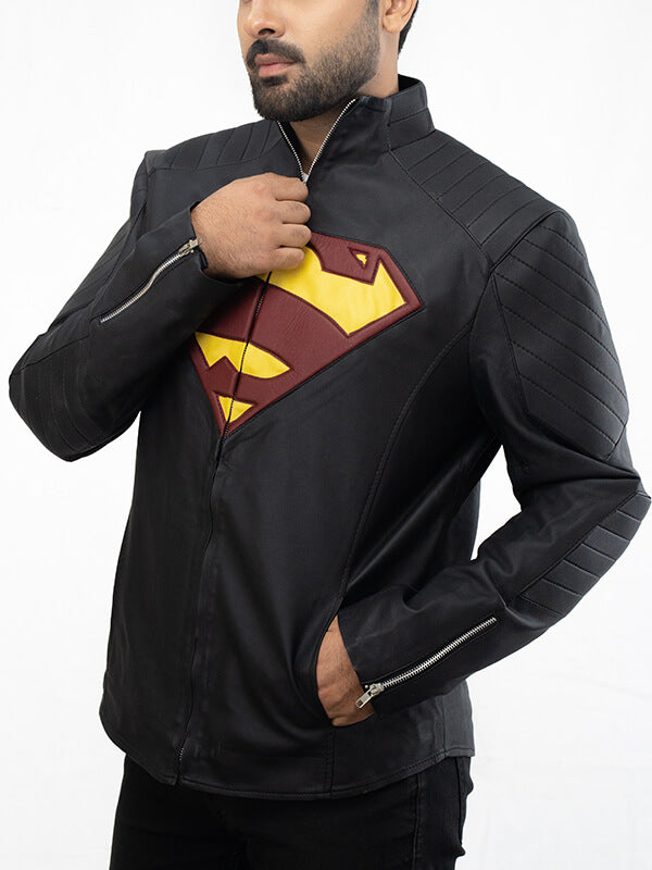 Mens Biker Superman Quilted Leather jacket