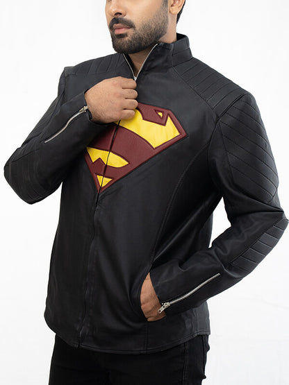 Mens Biker Superman Quilted Leather jacket