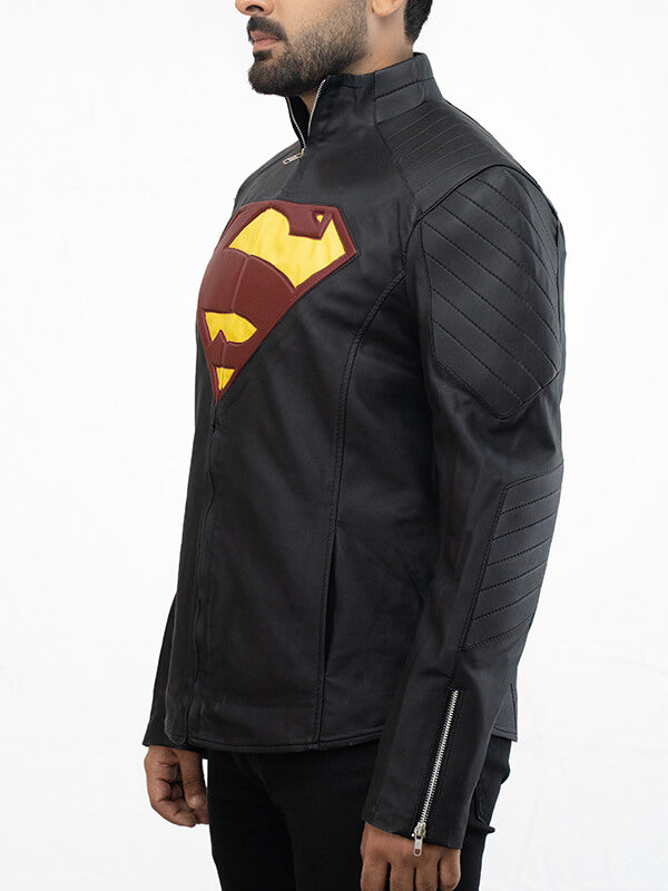 Mens Biker Superman Quilted Leather jacket