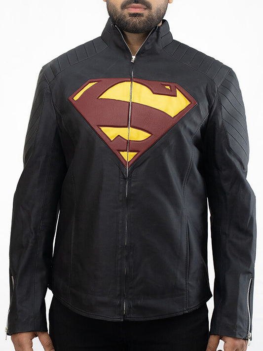 Mens Biker Superman Quilted Leather jacket