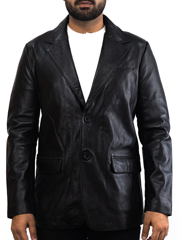 Mens Black Biker Blazer Geniune Leather 