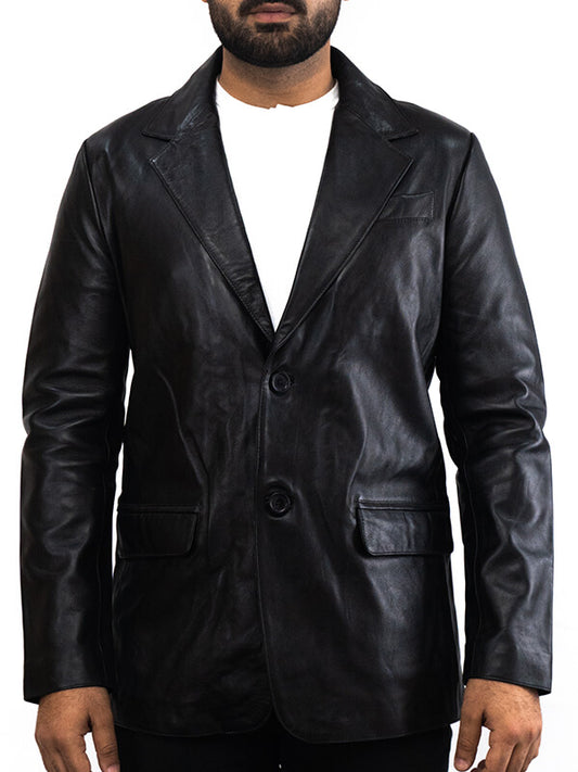 Mens Black Biker Blazer Geniune Leather 