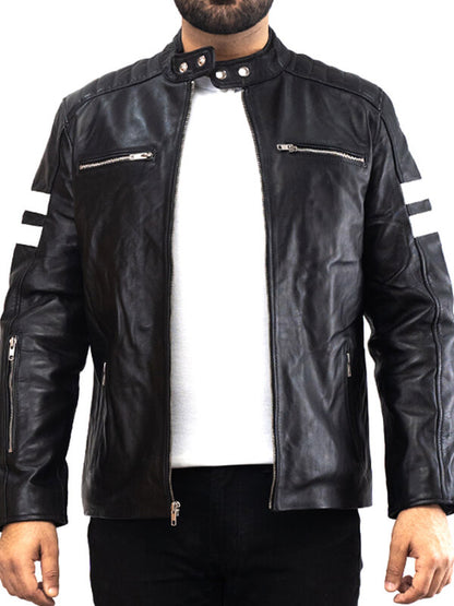 Mens Black Biker Lambskin Leather Jacket