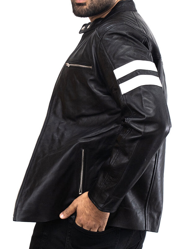 Mens Black Biker Lambskin Leather Jacket