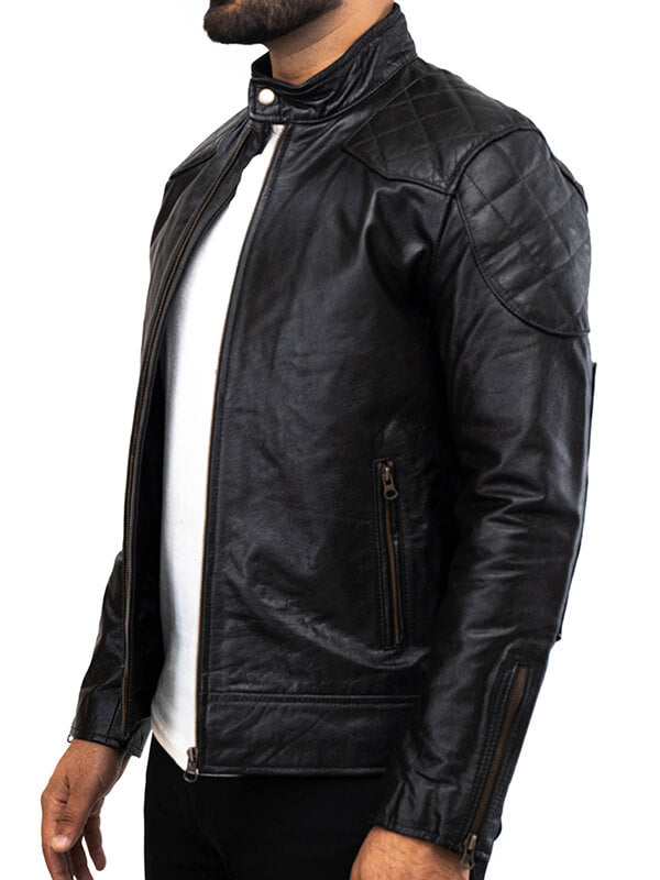 Mens Black Biker Leather Jacket
