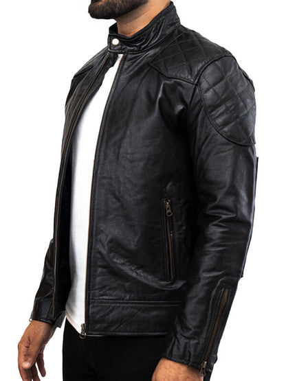 Mens Black Biker Leather Jacket