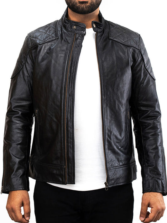 Mens Black Biker Leather Jacket