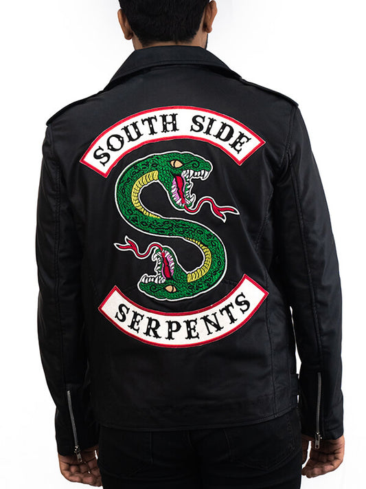 Mens Black Biker South Side Serpents Snake logo Leather Jacket