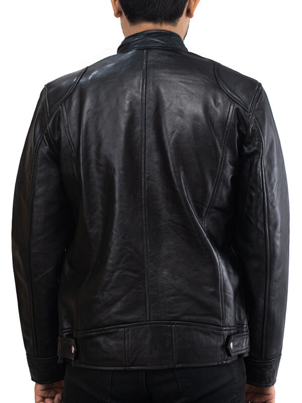 Mens Black Cafe Racer Leather Jacket