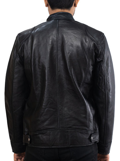 Mens Black Cafe Racer Leather Jacket