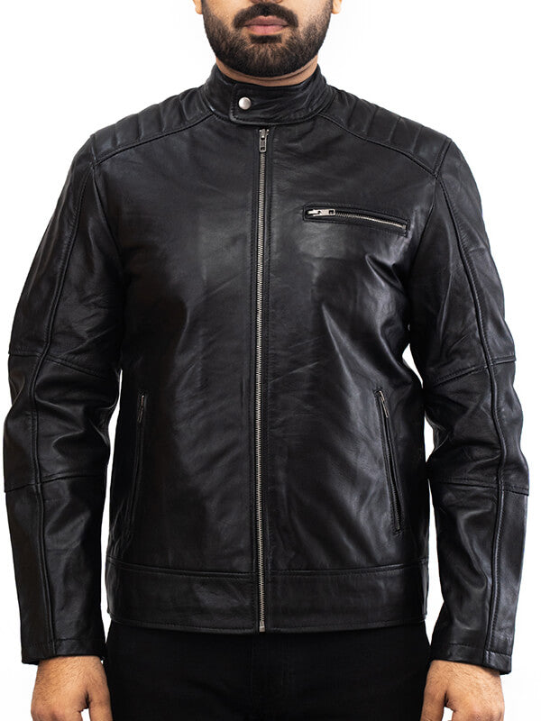 Mens Black Leather Jacketer Quilted 