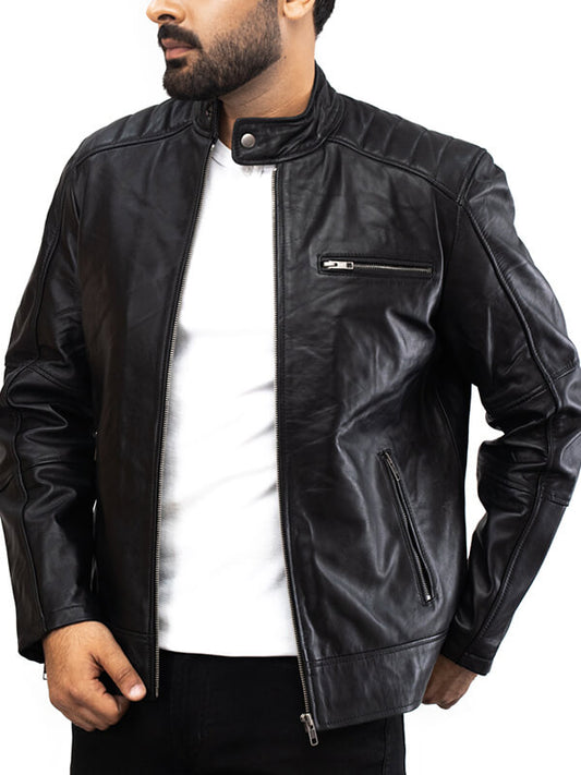 Mens Black Leather Jacketer Quilted 
