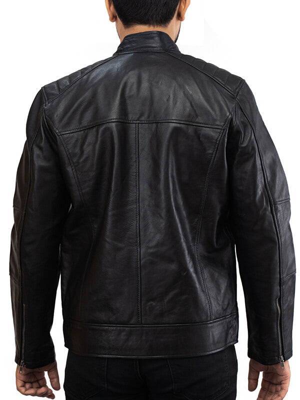 Mens Black Leather Jacketer Quilted 
