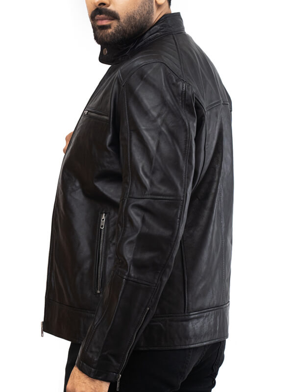Mens Black Leather Jacketer Quilted 