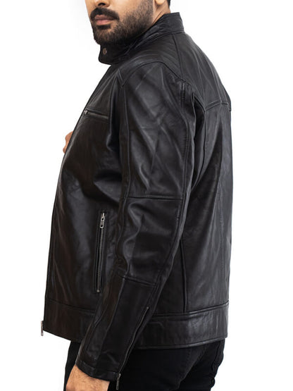 Mens Black Leather Jacketer Quilted 