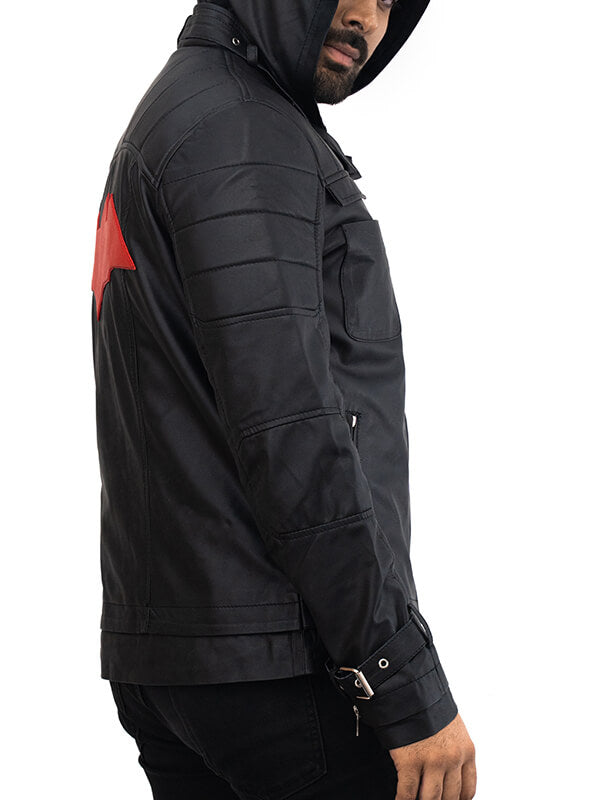 Mens Black Quilted Batman Hoodie Leather Jacket