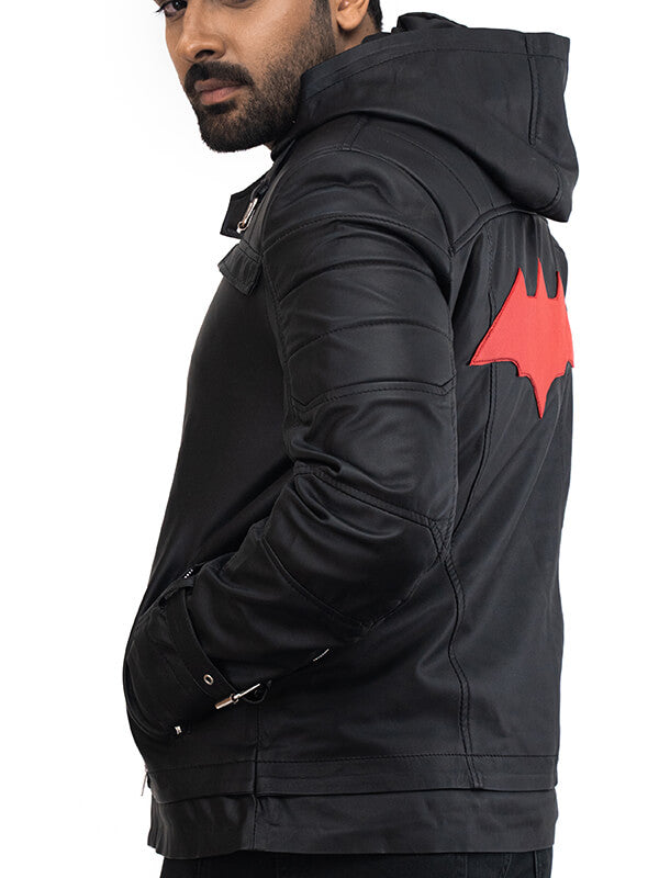 Mens Black Quilted Batman Hoodie Leather Jacket