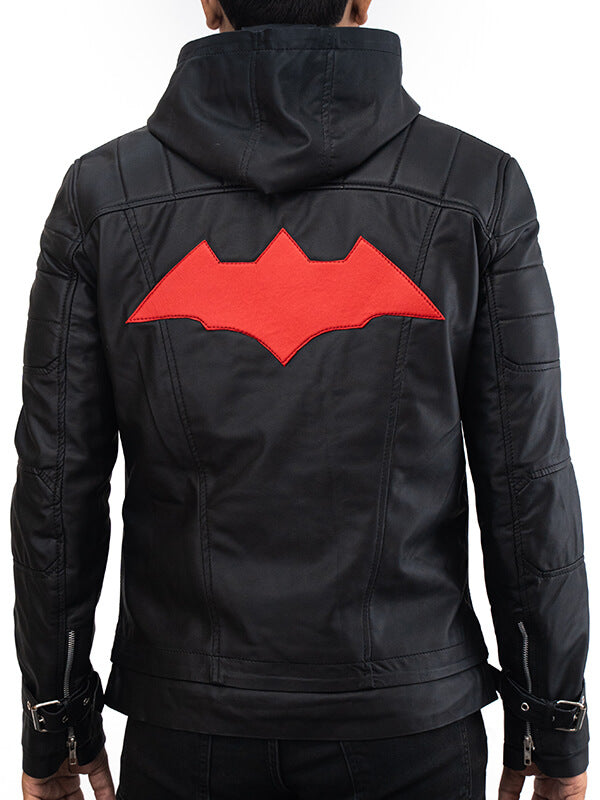 Mens Black Quilted Batman Hoodie Leather Jacket