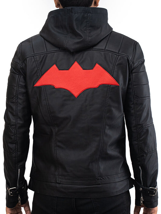 Mens Black Quilted Batman Hoodie Leather Jacket