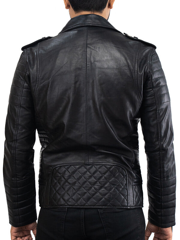 Mens Black Quilted Biker Leather Jacket